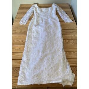Vintage MoriLee Beaded Lace Wedding Gown Size 14 Women’s White
